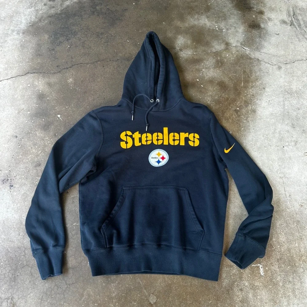 Nike Hoodie Men Medium Black Excellent Pittsburgh Steelers Pullover Graphic Logo